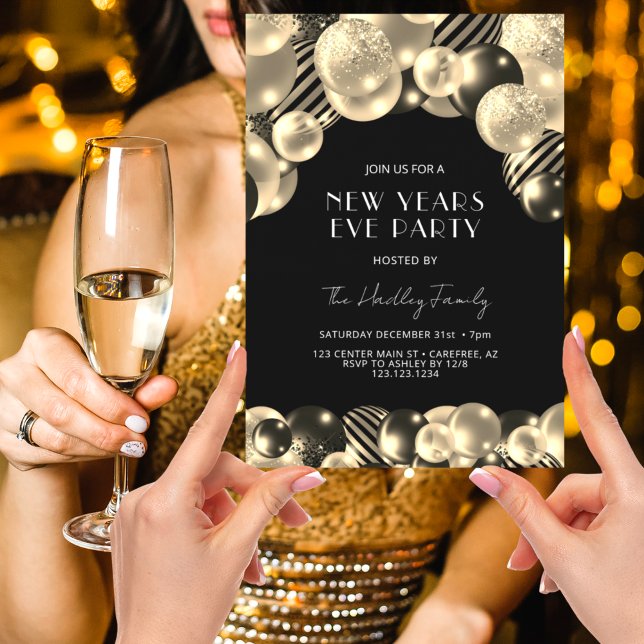 Invitación Eve elegante de Año Nuevo Oro (Subido por el creador)