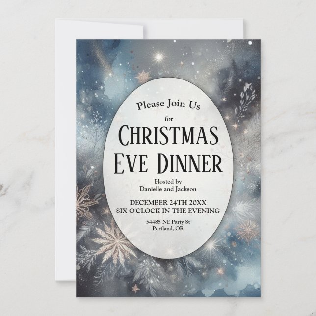 Invitación Eve Navidades de espuma de invierno celestial de m (Anverso)