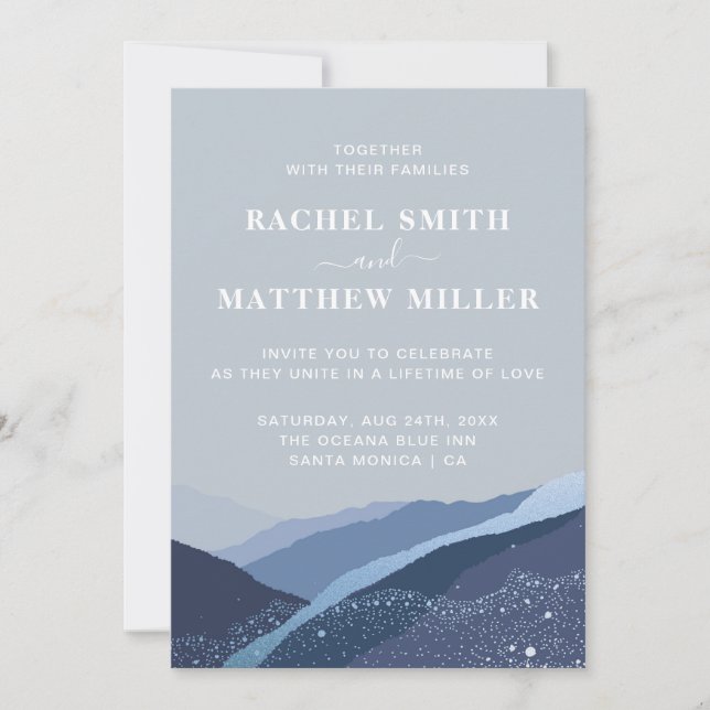 Invitación Evenin en las montañas de las colinas azul polvo a (Anverso)