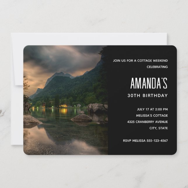 Invitación Evening Mountain Lake Fotografía cumpleaños (Anverso)