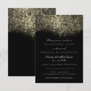 Invitación Evento Abstracto Dorado Brillante Glitter Negro Bl