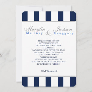 Invitación Evento boda Clásico Navy Banda Azul y Blanca