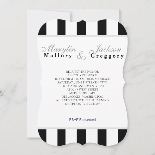 Invitación Evento boda Clásico Navy Banda Azul y Blanca (Anverso)