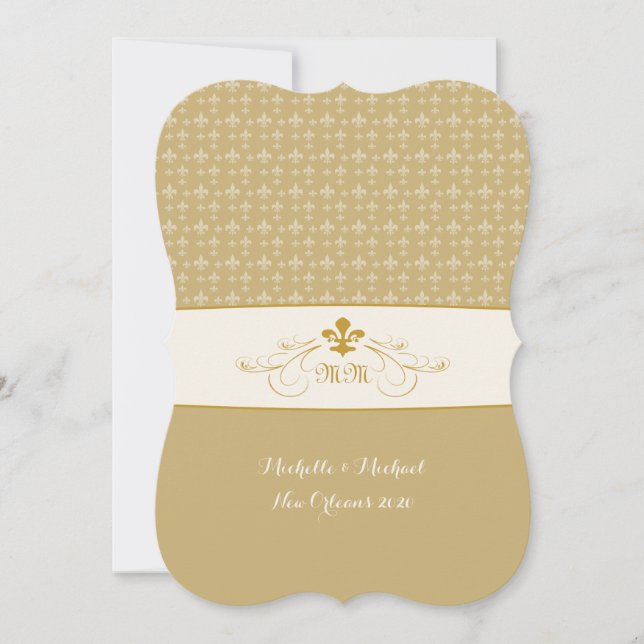 Invitación Evento Boda Gold White Fleur de Lis (Anverso)