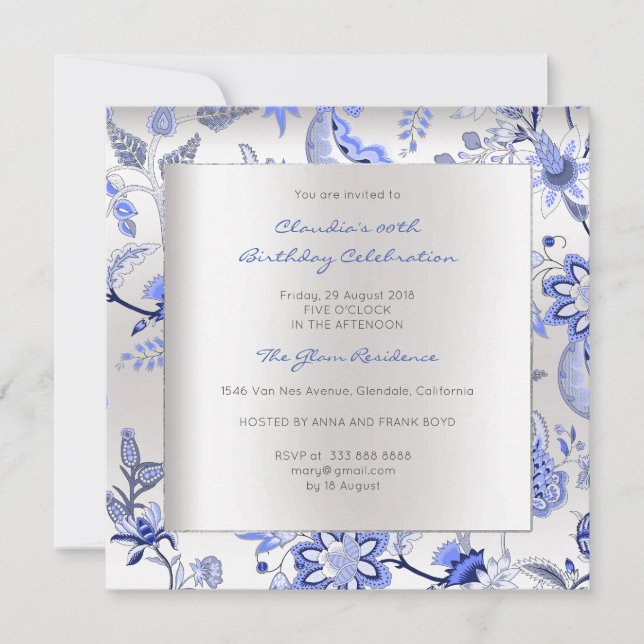 Invitación Evento Chinoiserie de primavera de zafiro plateado (Anverso)