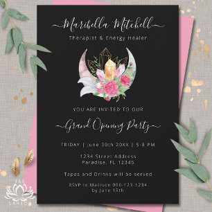 Invitación Evento Comercial Boho Moon Cristales Plumas Flores