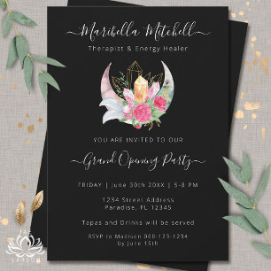 Invitación Evento Comercial Boho Moon Crystals Feathers Flowe