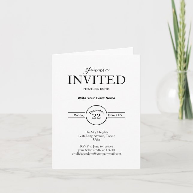 Invitación evento comercial minimalista (Anverso)