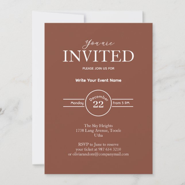 Invitación evento comercial minimalista (Anverso)