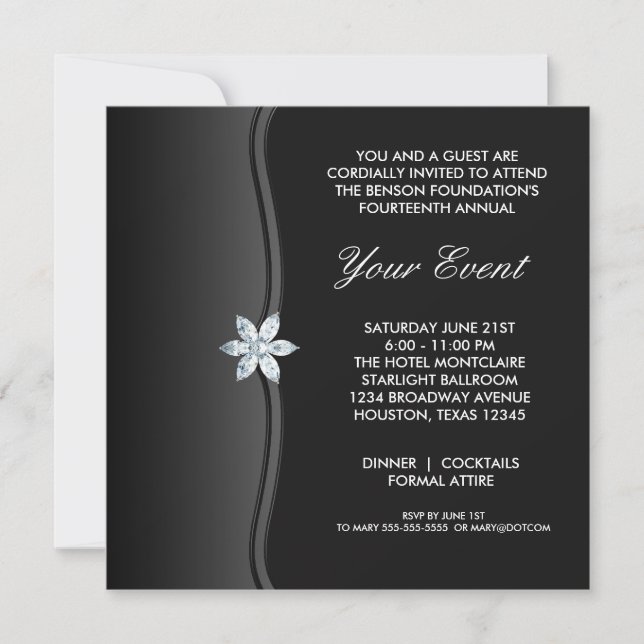 Invitación Evento Corporativo de Gala Blanco Negro (Anverso)