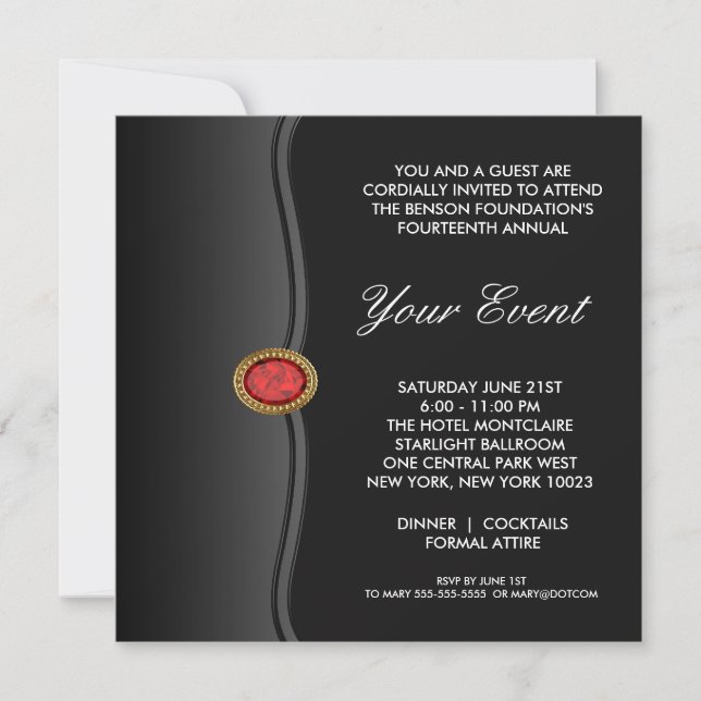 Invitación Evento Corporativo de Gala Blanco Negro (Anverso)