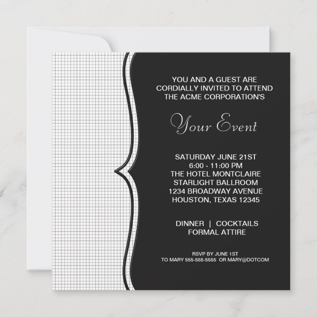 Invitación Evento Corporativo de Gala Blanco Negro (Anverso)