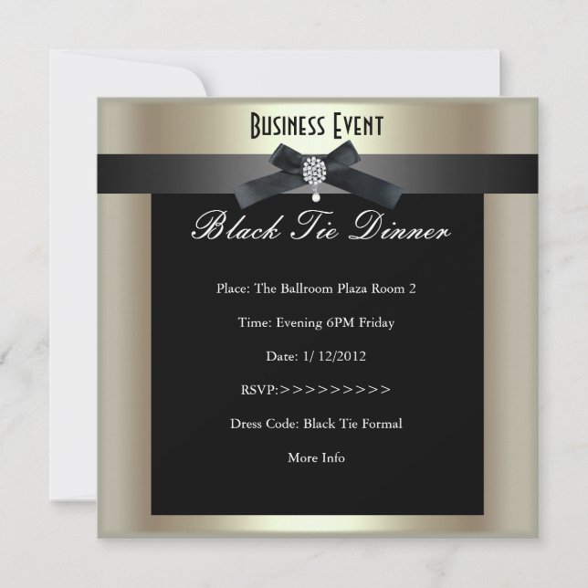 Invitación Evento Corporativo Tiro negro formal Champagne (Anverso)