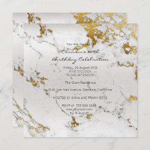 Invitación Evento Cumpleaños Negro Oro Gris Mínimo Mármol