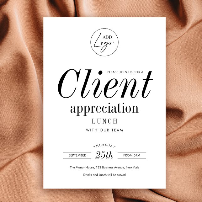 Invitación Evento de Apreciación del Cliente Negocio con logo (Modern business appreciation lunch / dinner event invitation in fully customizable minimalist design)