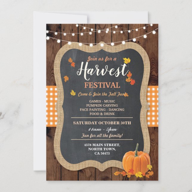 Invitación Evento de calabaza del Festival de la Cosecha Chal (Anverso)