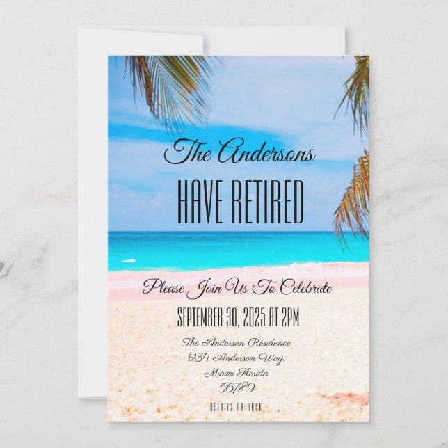 Invitación Evento de celebración de Fiesta de retiro de playa (Anverso)