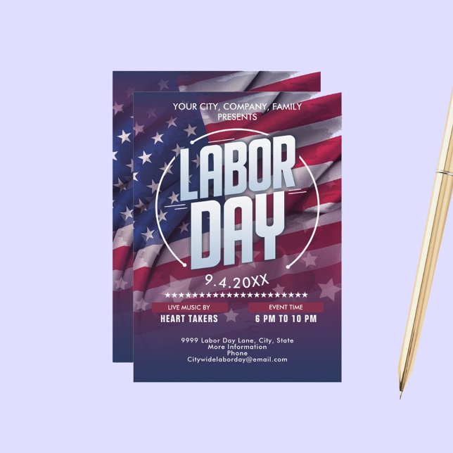 Invitación Evento de celebración del Día del Trabajo de la Ba (Custom USA Flag Labor Day Celebration Event Invitation)