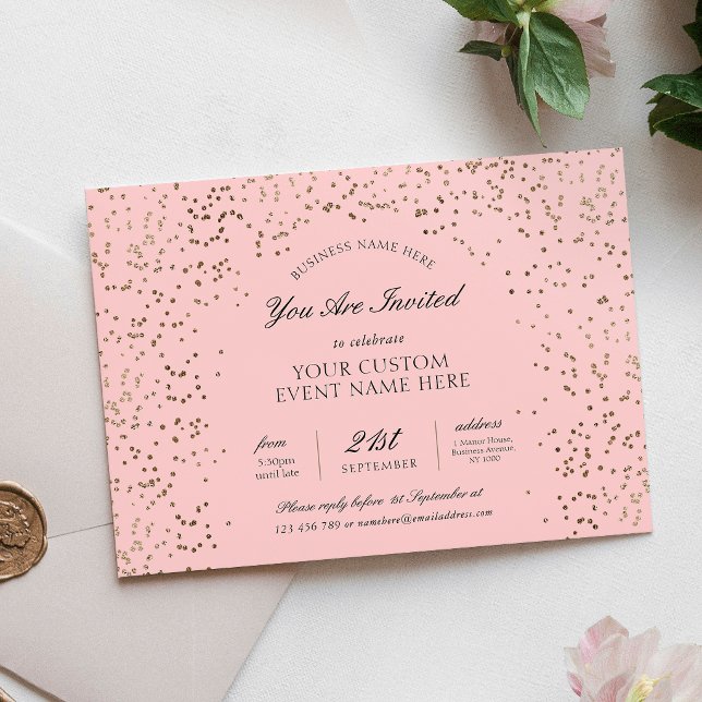 Invitación Evento de Cena de Gala Empresarial con Brillo Rosa (Subido por el creador)