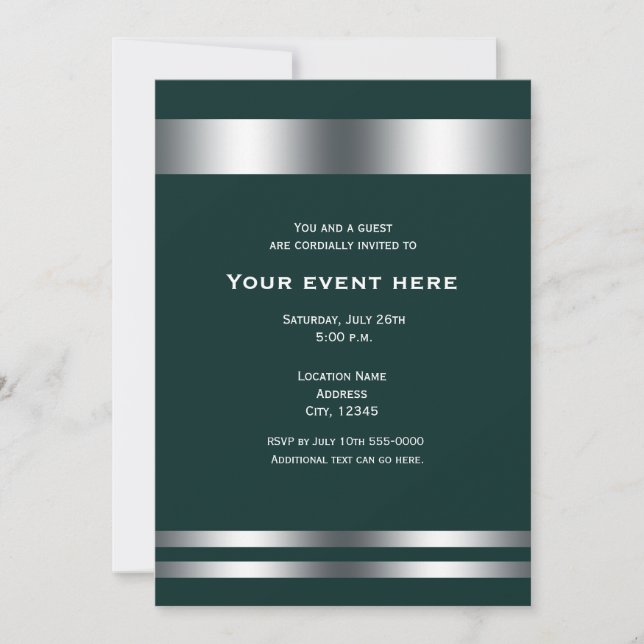 Invitación Evento de cena elegante de azul profundo y plata (Anverso)