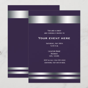 Invitación Evento de cena elegante de púrpura profundo y plat