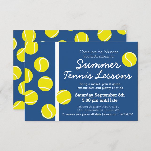 Invitación Evento de clases de tenis de verano que invita al  (Anverso / Reverso)
