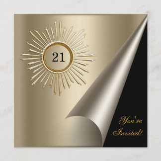 Invitación Evento de cumpleaños 21 en bronce dorado negro