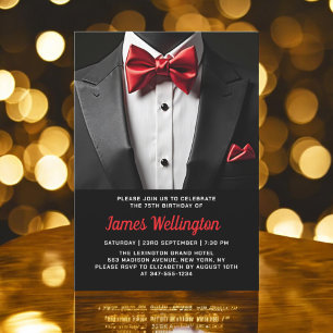 Invitación Evento de cumpleaños Black and Red Tuxedo