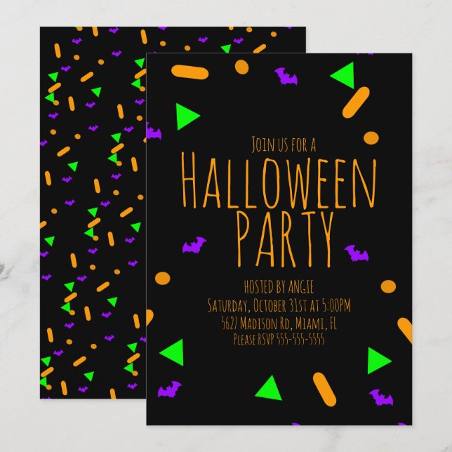 Invitación Evento de cumpleaños con purpurina de Halloween de (Anverso / Reverso)