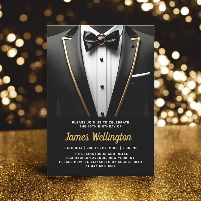 Invitación Evento de cumpleaños de Black and Gold Tuxedo (Subido por el creador)