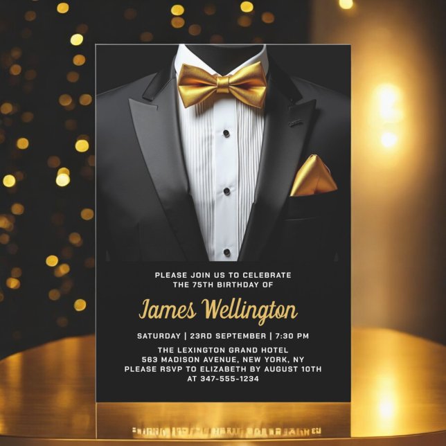 Invitación Evento de cumpleaños de Black and Gold Tuxedo (Subido por el creador)