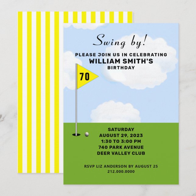 Invitación Evento de cumpleaños de golf (Anverso / Reverso)