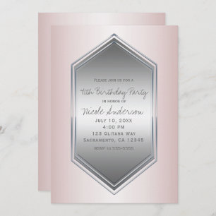 Invitación Evento de cumpleaños de Rubor Pearl Pink Silver