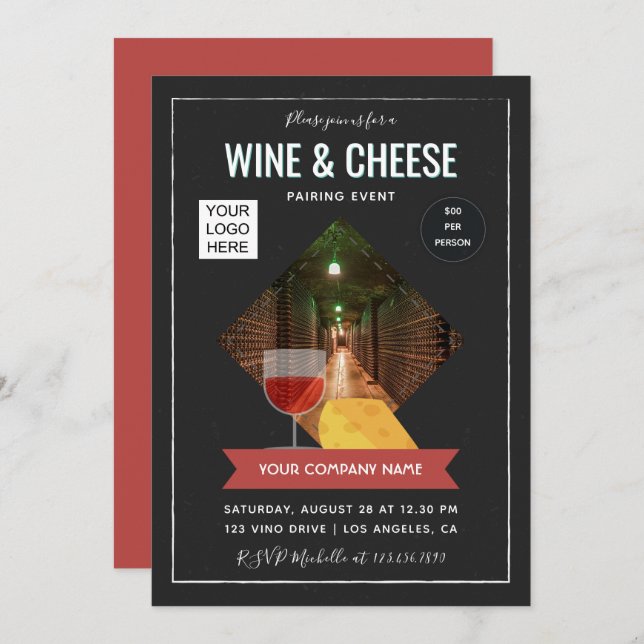 Invitación Evento de emparejamiento de vino y queso agregar f (Anverso / Reverso)