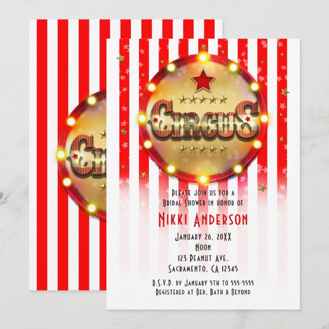 Invitación Evento de Fiesta Circus Red White Gold Strike (Anverso / Reverso)