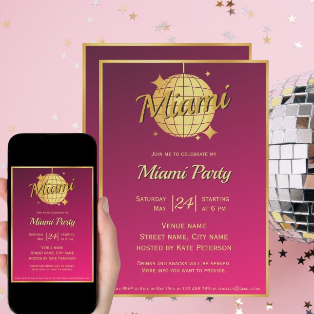Invitación Evento de fiesta de baile de discoteca de Miami Be (Subido por el creador)