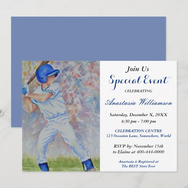 INVITACIÓN EVENTO DE FIESTA DE BÉISBOL (Anverso / Reverso)