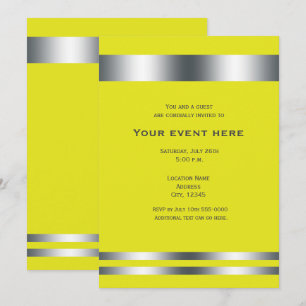 Invitación Evento de fiesta de cena elegante amarillo y plata