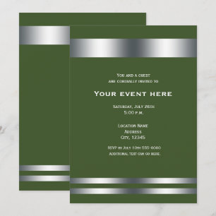 Invitación Evento de fiesta de cena elegante verde y plata