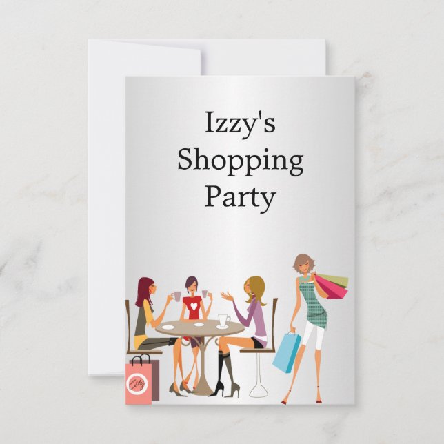 Invitación Evento de fiesta de compras de chicas plata blanco (Anverso)