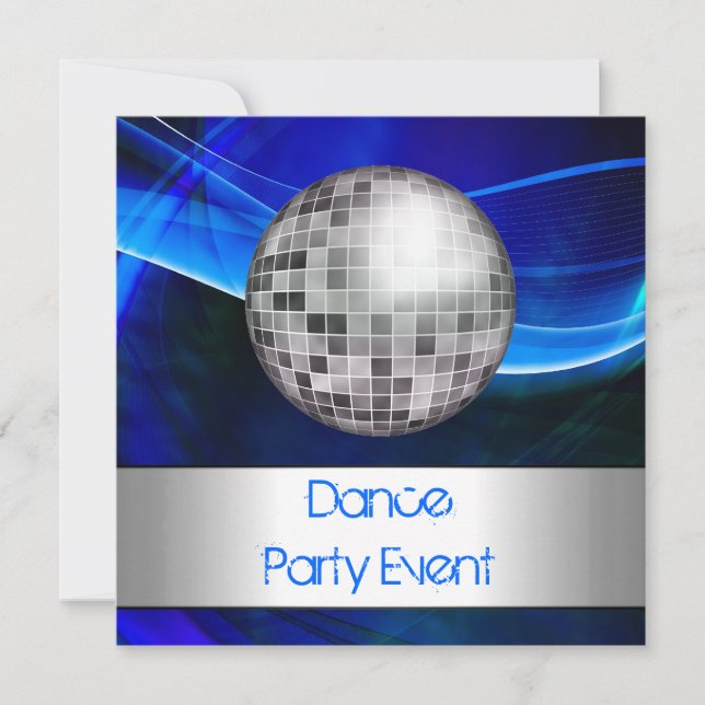 Invitación Evento de Fiesta de danza Espejo plateado azul (Anverso)