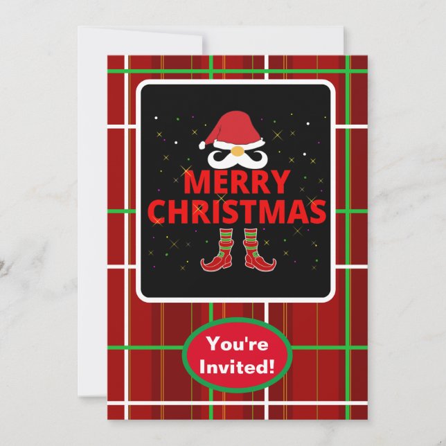 Invitación Evento de fiesta de Navidad a cuadros Feliz Navida (Anverso)