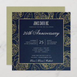 INVITACIÓN EVENTO DE FIESTA DE NAVY GOLD KRAFT ROSA FLORAL CO