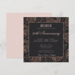 Invitación EVENTO DE FIESTA DE Rubor ROSA GOLD BLACK FLORAL C