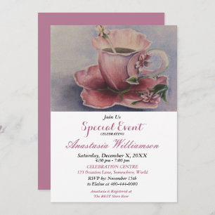INVITACIÓN EVENTO DE FIESTA DE TEACUP DE PINK FUCHSIA