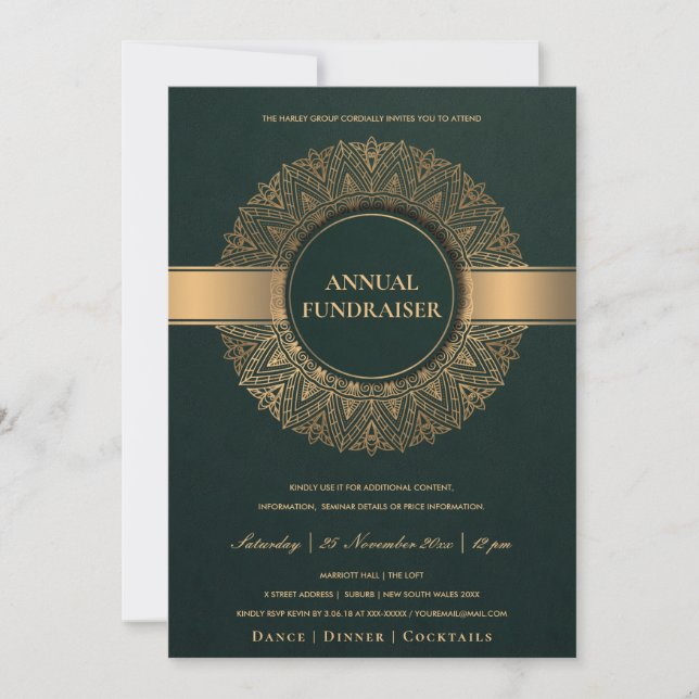 INVITACIÓN EVENTO DE FIESTA EMPRESARIAL MANDALA ORNATE GREEN  (Anverso)