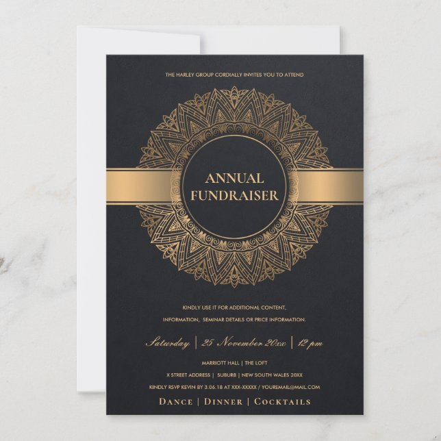 INVITACIÓN EVENTO DE FIESTA EMPRESARIAL MANDALA ORNATE NEGRO (Anverso)