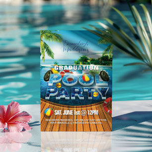 Invitación Evento de fiesta en la piscina de graduación tropi