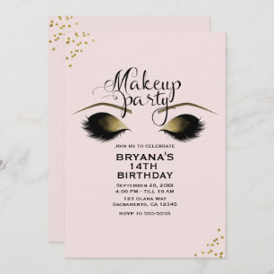 Invitación Evento de Fiesta Rubor Pink Gold Makeup Eyelashes