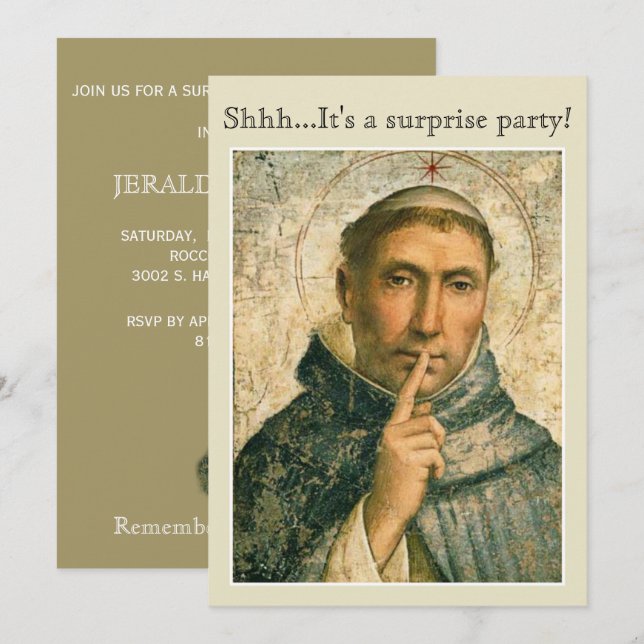INVITACIÓN EVENTO DE FIESTA SORPRESA DIVERTIDA RELIGIOSA SANT (Anverso / Reverso)